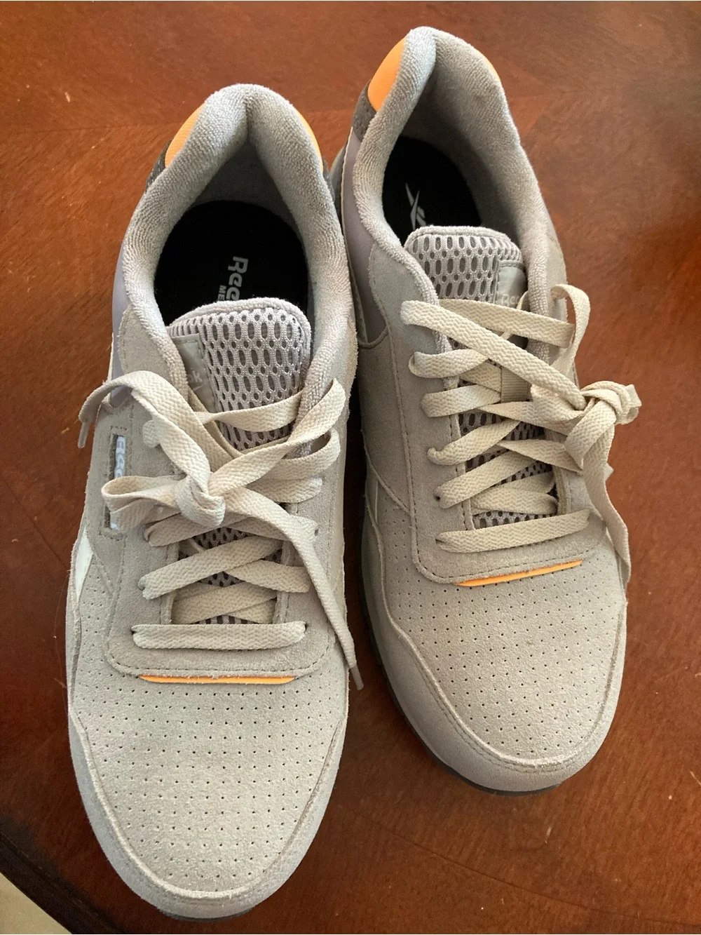 Reebok Men’s Taupe Sneakers with Orange Heel Accent